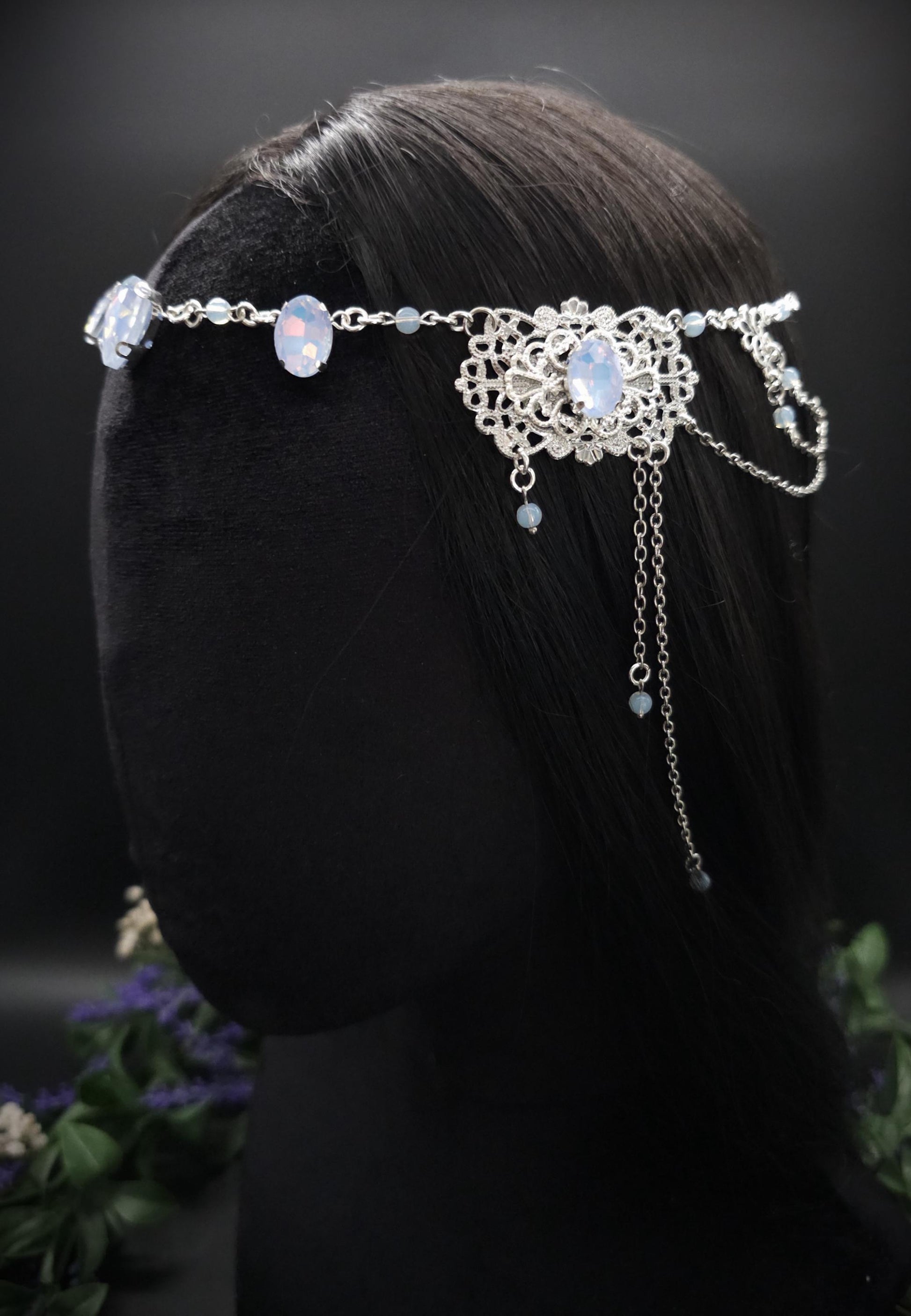 Opalith Headpiece ~ Collier 2-in-1 ~ Elfenkrone & Kette ~ Witchy Fantasy Schmuck ~ Filigranes Headpiece ~ Braut Schmuck ~ Größenverstellbar