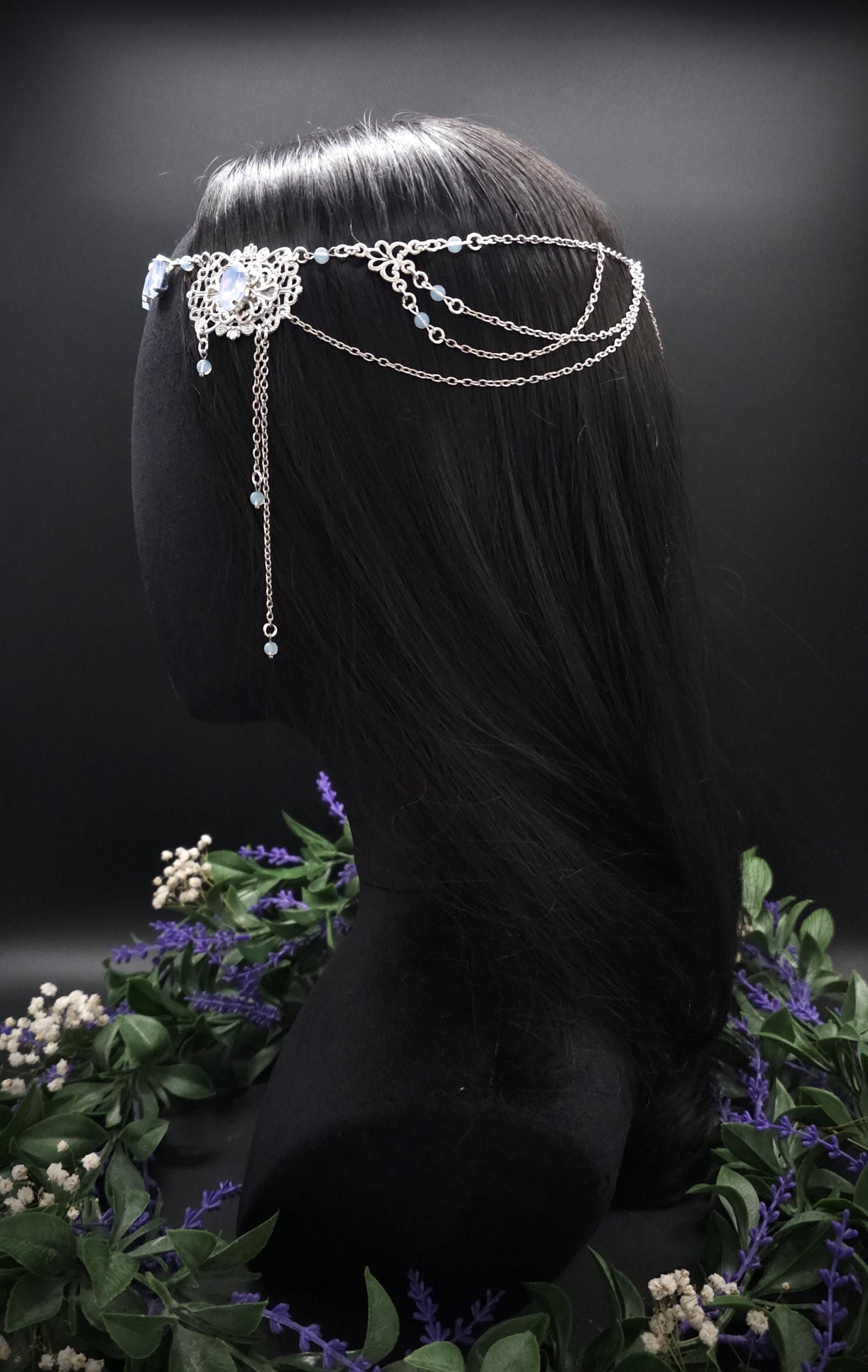 Opalith Headpiece ~ Collier 2-in-1 ~ Elfenkrone & Kette ~ Witchy Fantasy Schmuck ~ Filigranes Headpiece ~ Braut Schmuck ~ Größenverstellbar