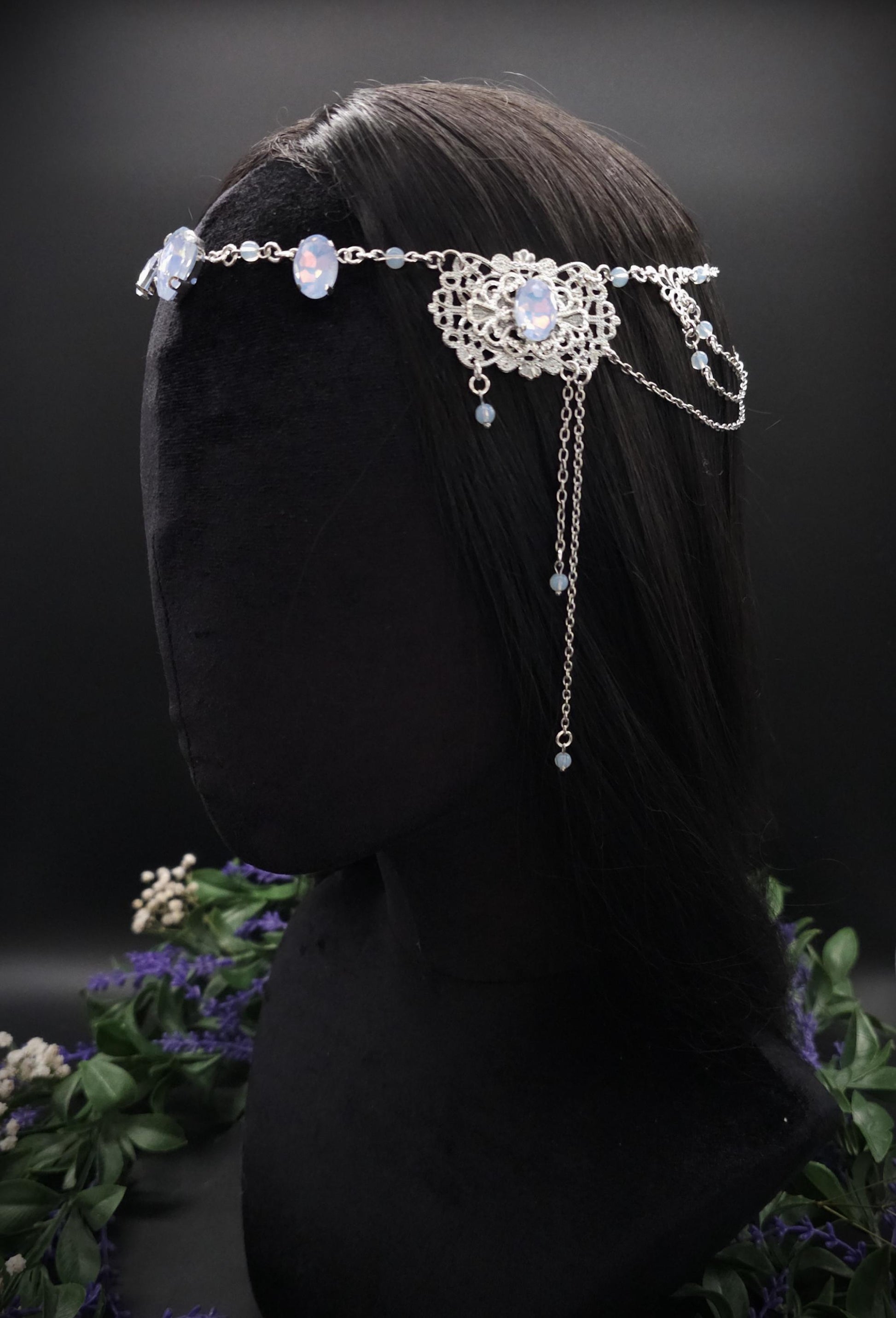 Opalith Headpiece ~ Collier 2-in-1 ~ Elfenkrone & Kette ~ Witchy Fantasy Schmuck ~ Filigranes Headpiece ~ Braut Schmuck ~ Größenverstellbar