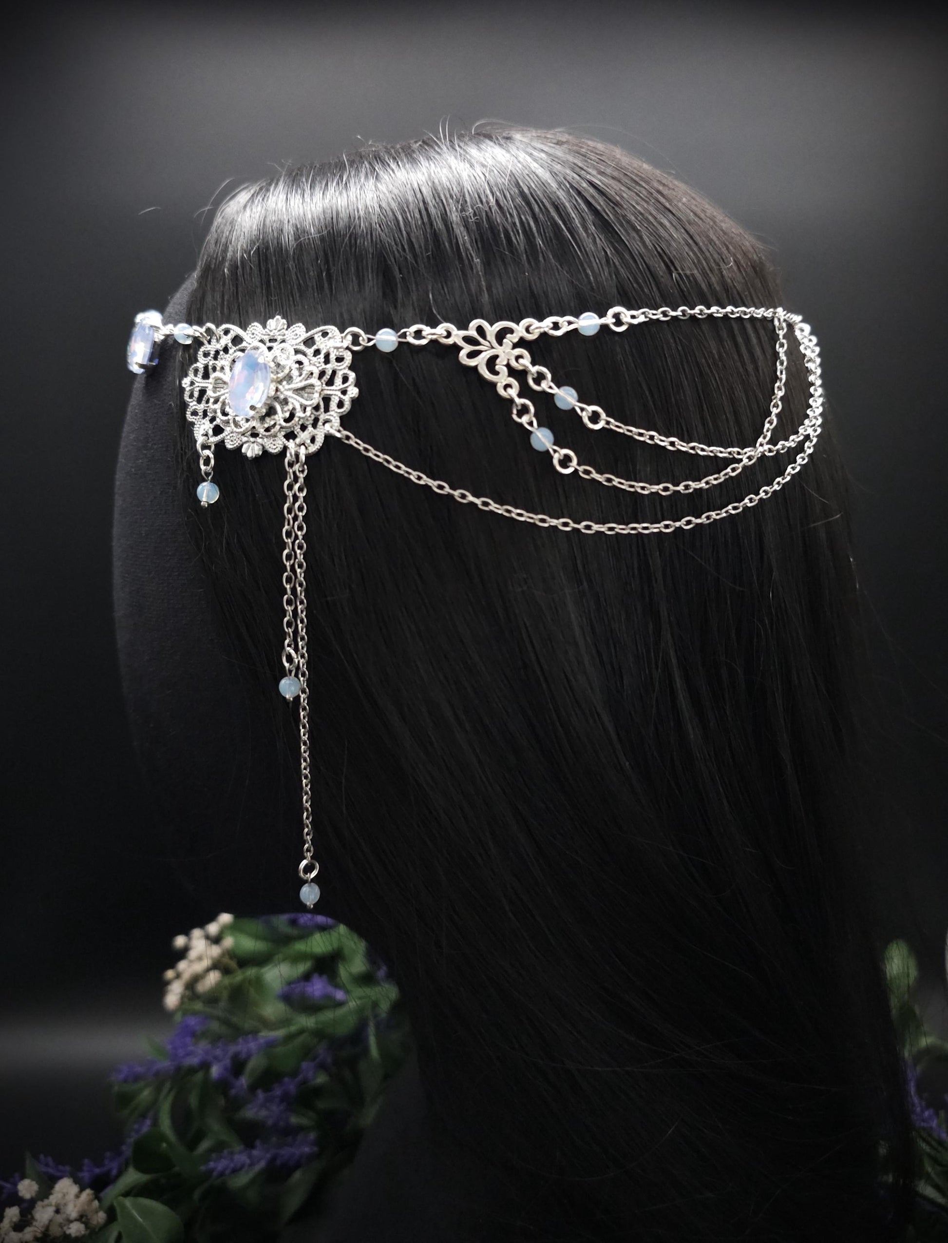 Opalith Headpiece ~ Collier 2-in-1 ~ Elfenkrone & Kette ~ Witchy Fantasy Schmuck ~ Filigranes Headpiece ~ Braut Schmuck ~ Größenverstellbar