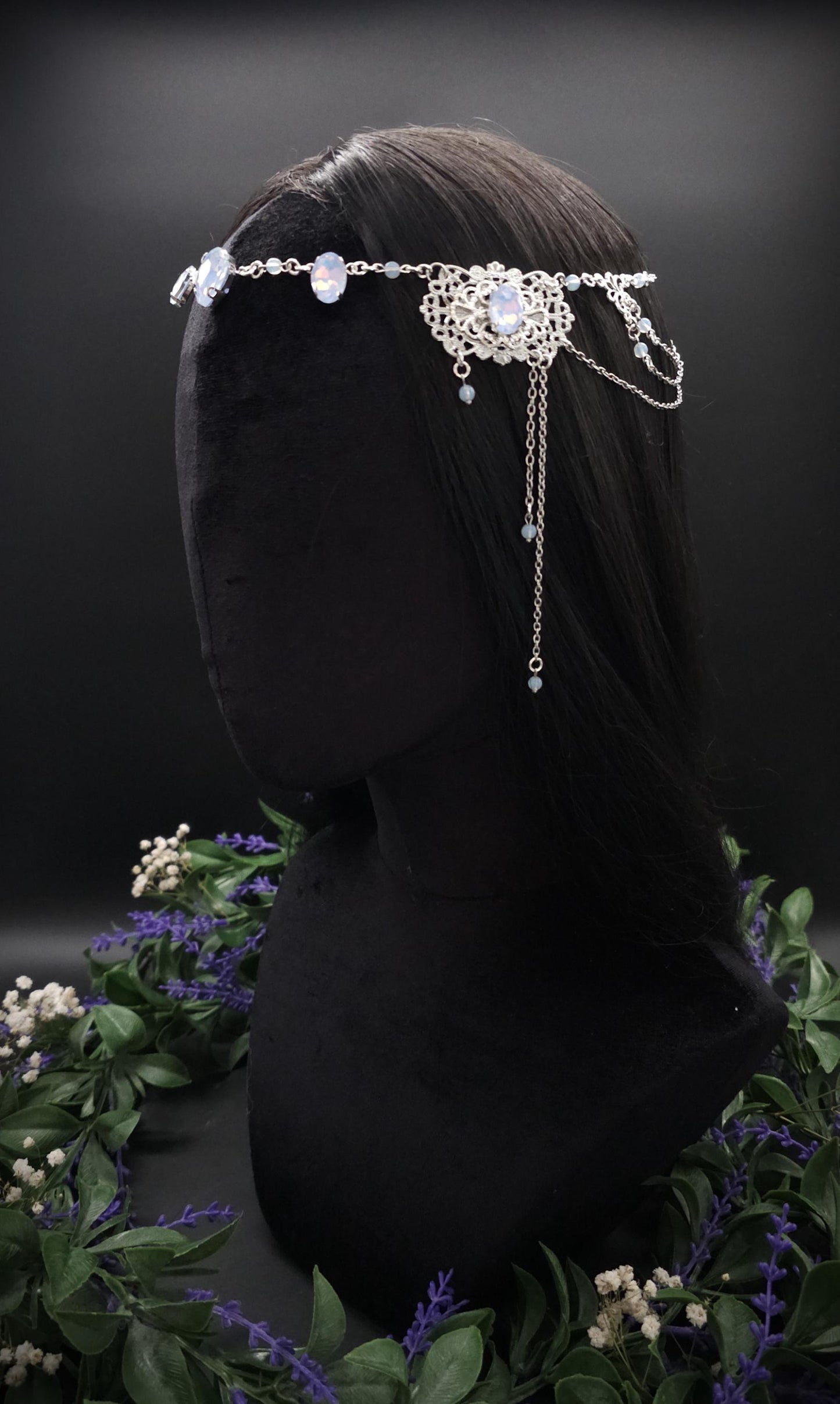 Opalith Headpiece ~ Collier 2-in-1 ~ Elfenkrone & Kette ~ Witchy Fantasy Schmuck ~ Filigranes Headpiece ~ Braut Schmuck ~ Größenverstellbar