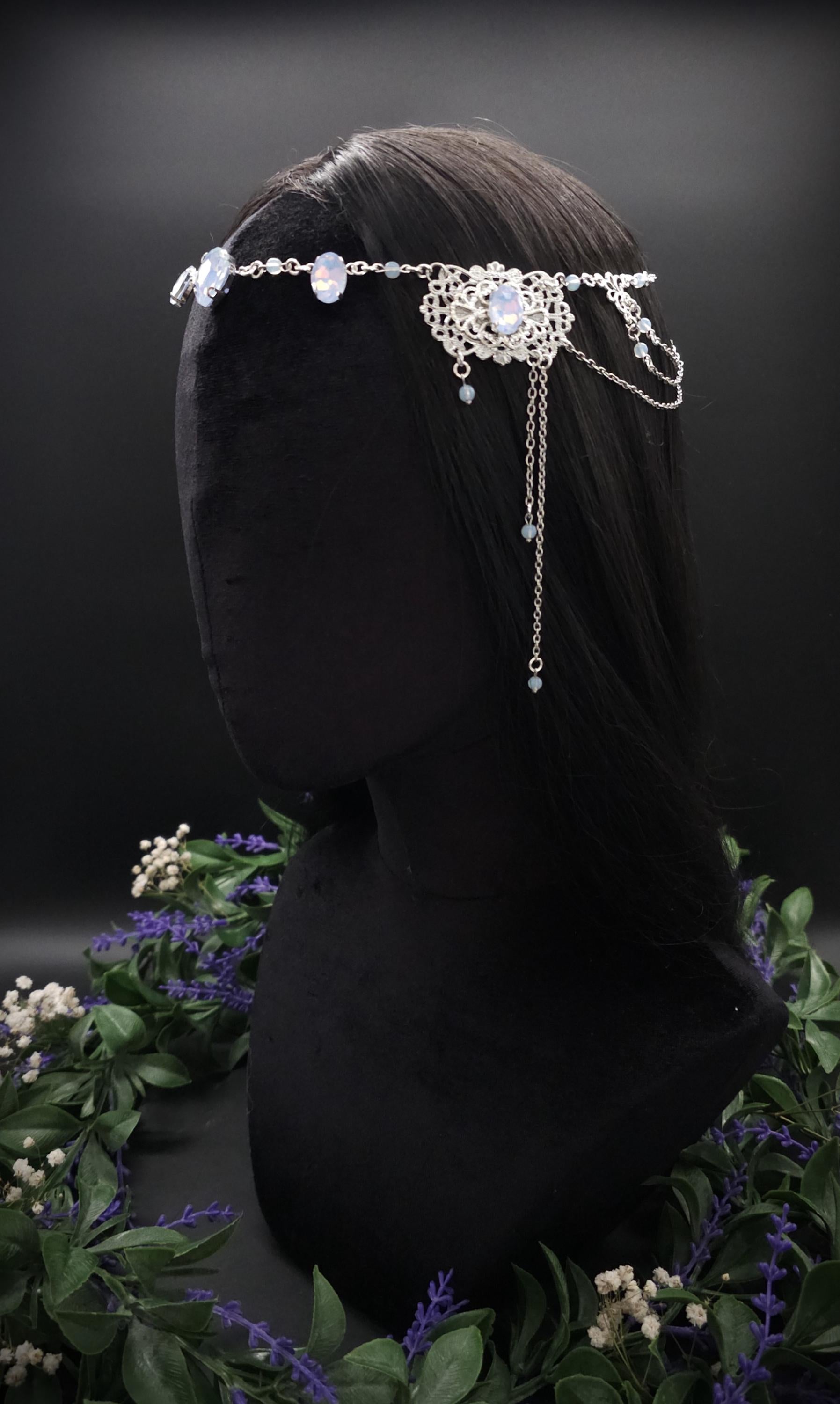 Opalith Headpiece ~ Collier 2-in-1 ~ Elfenkrone & Kette ~ Witchy Fantasy Schmuck ~ Filigranes Headpiece ~ Braut Schmuck ~ Größenverstellbar