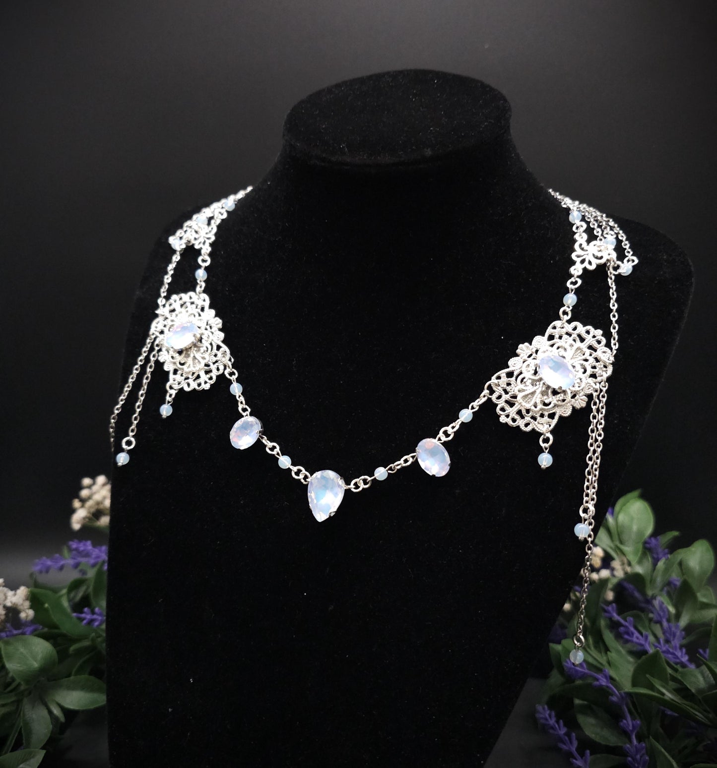 Opalith Headpiece ~ Collier 2-in-1 ~ Elfenkrone & Kette ~ Witchy Fantasy Schmuck ~ Filigranes Headpiece ~ Braut Schmuck ~ Größenverstellbar