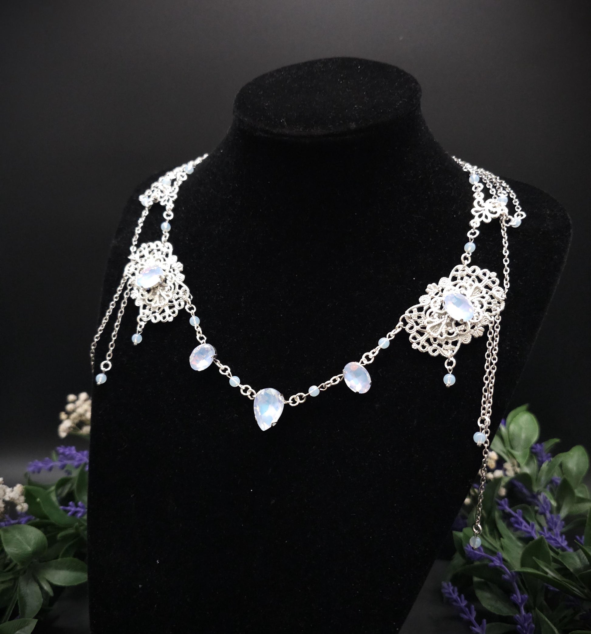 Opalith Headpiece ~ Collier 2-in-1 ~ Elfenkrone & Kette ~ Witchy Fantasy Schmuck ~ Filigranes Headpiece ~ Braut Schmuck ~ Größenverstellbar