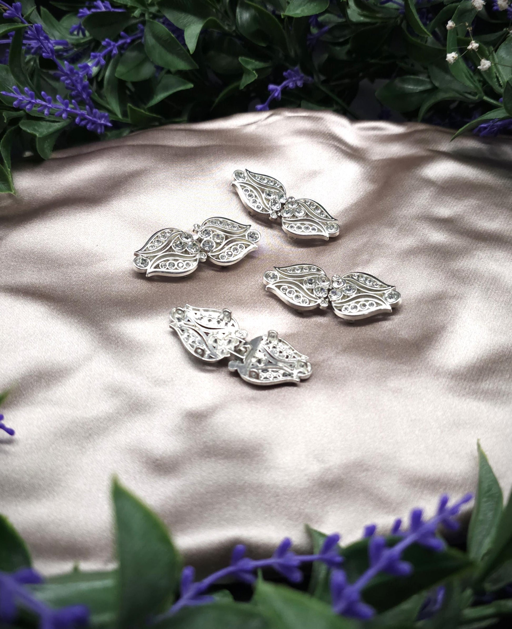 Vintage-Style Strass-Schließen ~ limitiert ~ Funkelnde Metallverschluss-Paare für DIY, Upcycling und Brautmode