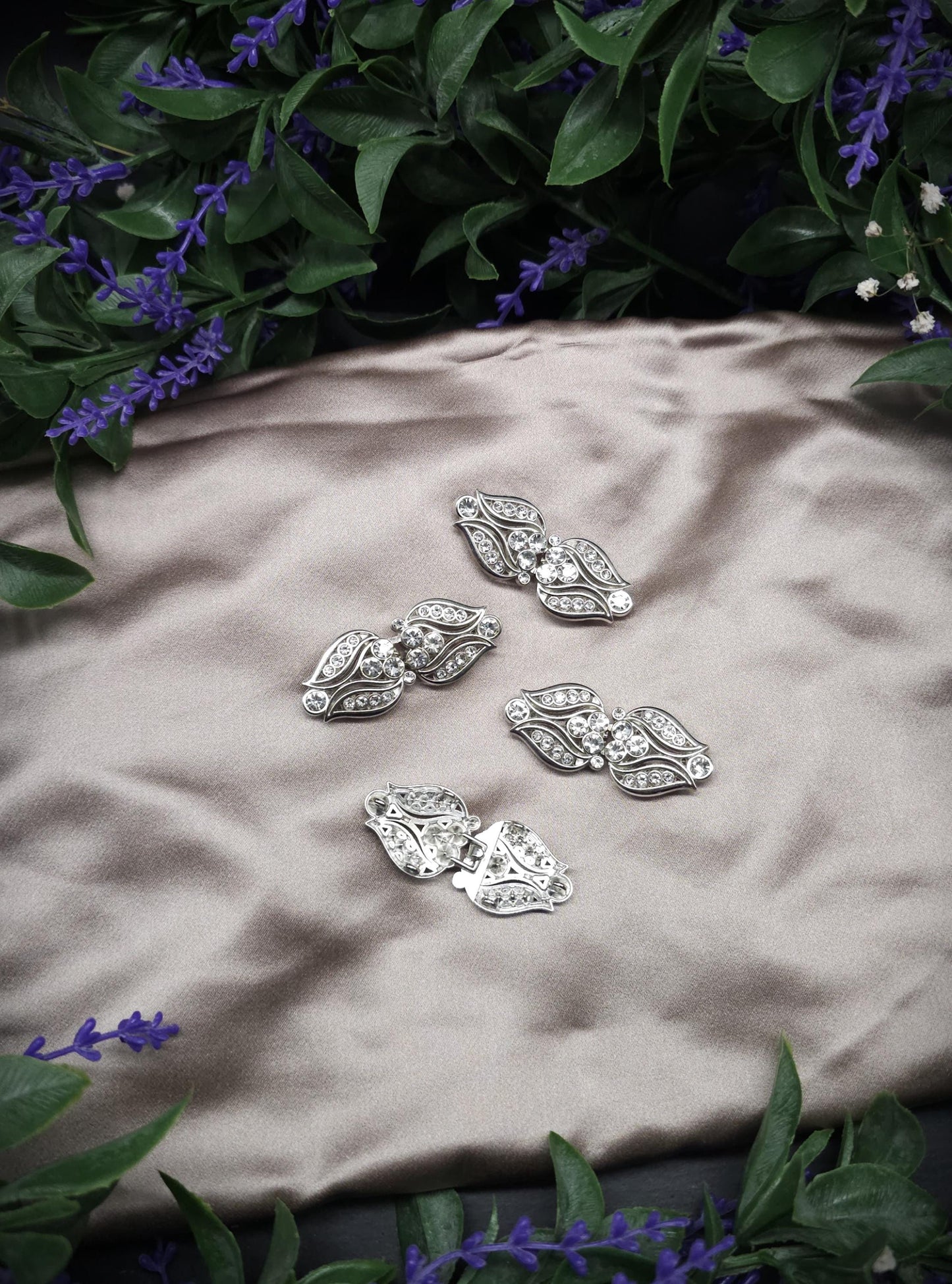 Vintage-Style Strass-Schließen ~ limitiert ~ Funkelnde Metallverschluss-Paare für DIY, Upcycling und Brautmode