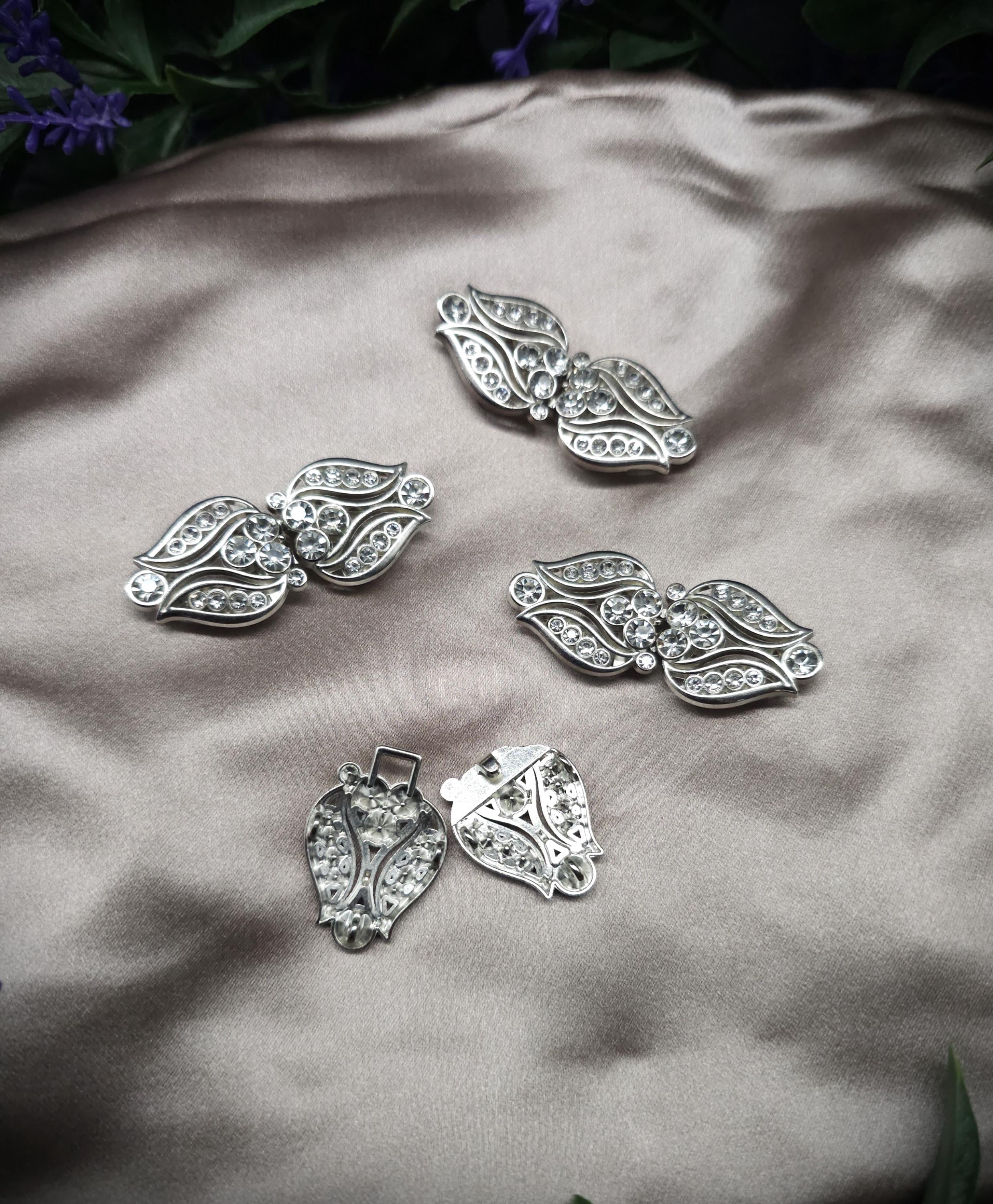Vintage-Style Strass-Schließen ~ limitiert ~ Funkelnde Metallverschluss-Paare für DIY, Upcycling und Brautmode