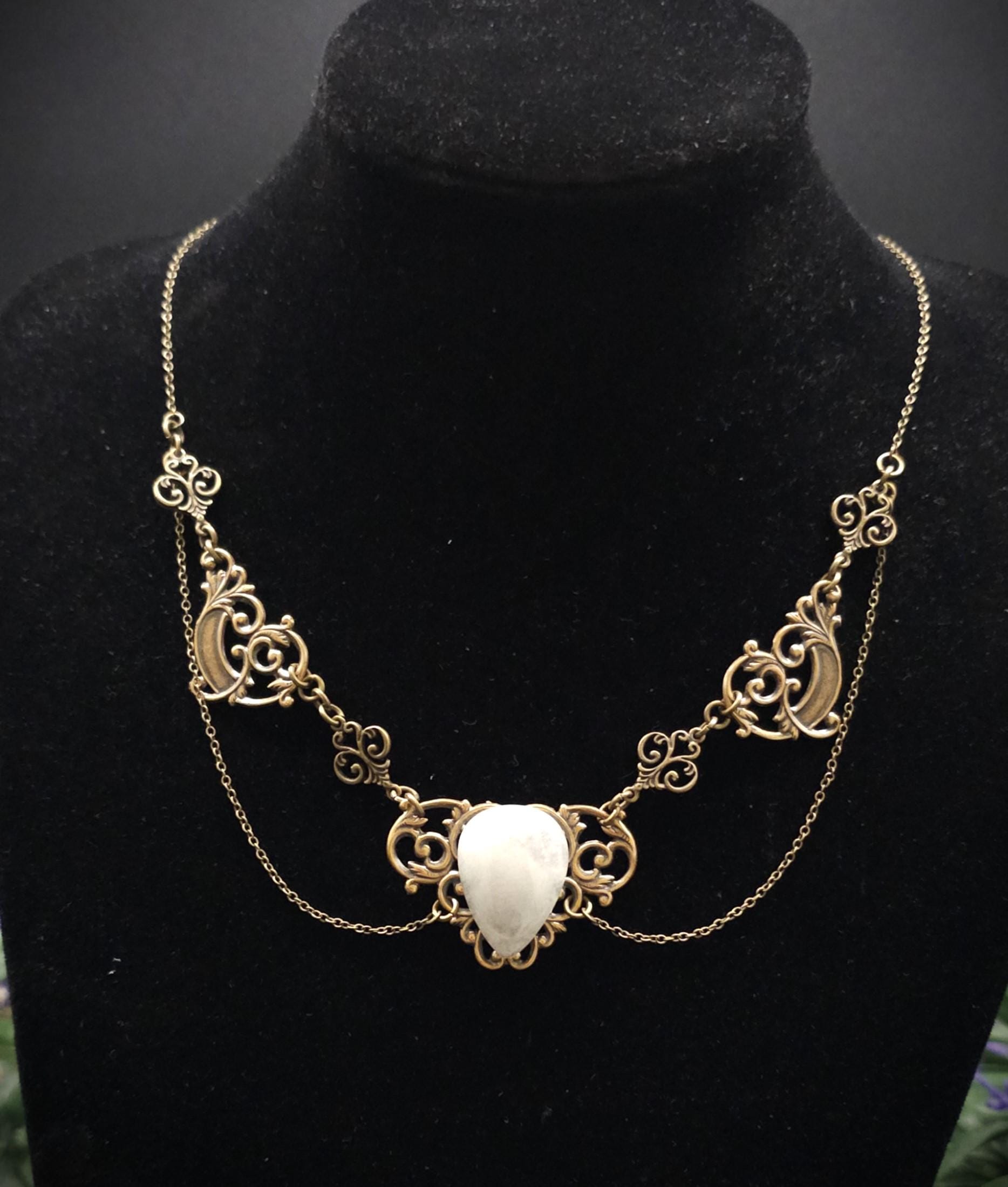 Art Nouveau Mondstein Halskette ~ filigrane Mond Kette ~ Jugendstil Collier ~ Größenverstellbar ~