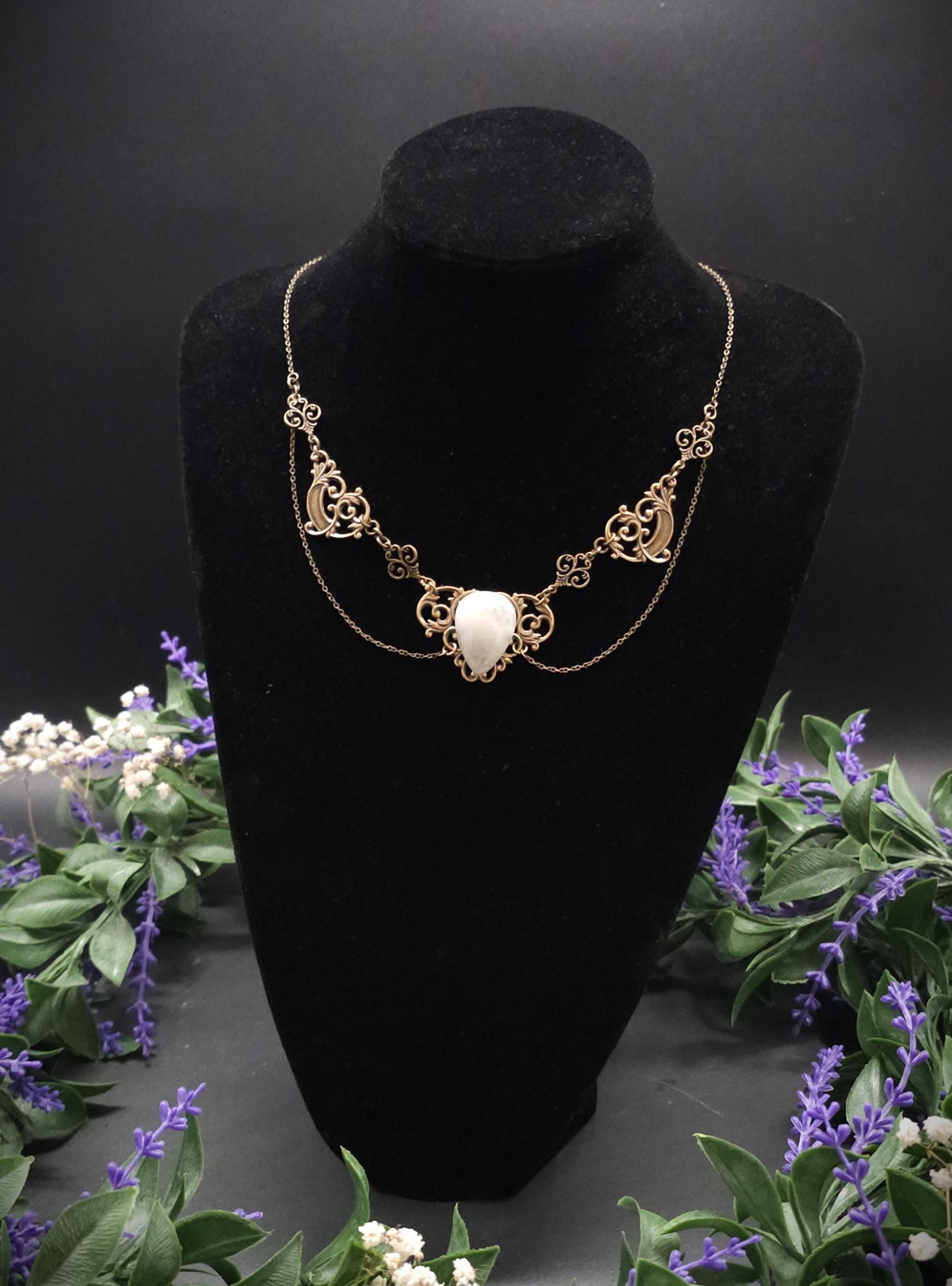 Art Nouveau Mondstein Halskette ~ filigrane Mond Kette ~ Jugendstil Collier ~ Größenverstellbar ~
