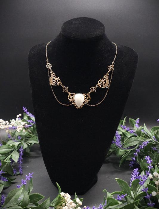 Art Nouveau Mondstein Halskette ~ filigrane Mond Kette ~ Jugendstil Collier ~ Größenverstellbar ~