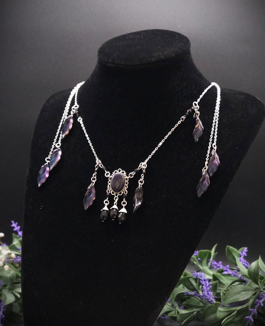 Elfen Halskette mit Blaufluss Cabochon ~ Fantasy Headpiece Silber ~ Blatt Schmuck ~ LARP Accessoire ~ Dark Fairy Necklace