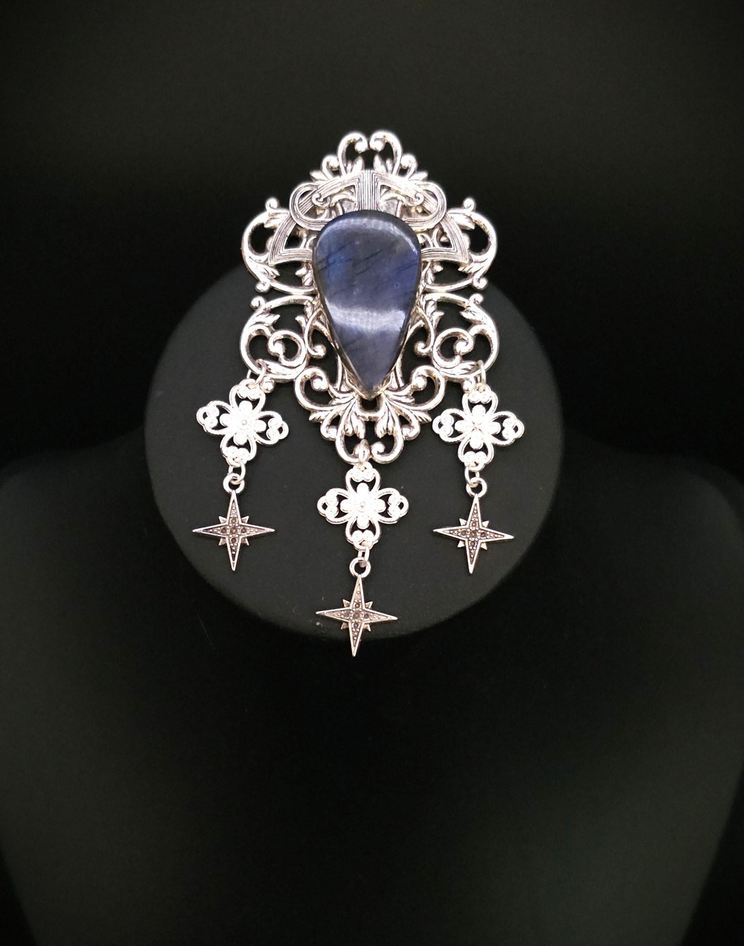 Art Nouveau Labradorit Brosche ~ Sternen Accessoire mit blauem Labradorit ~ Fantasy Gewandschmuck ~ Elfen Schmuck ~ LARP