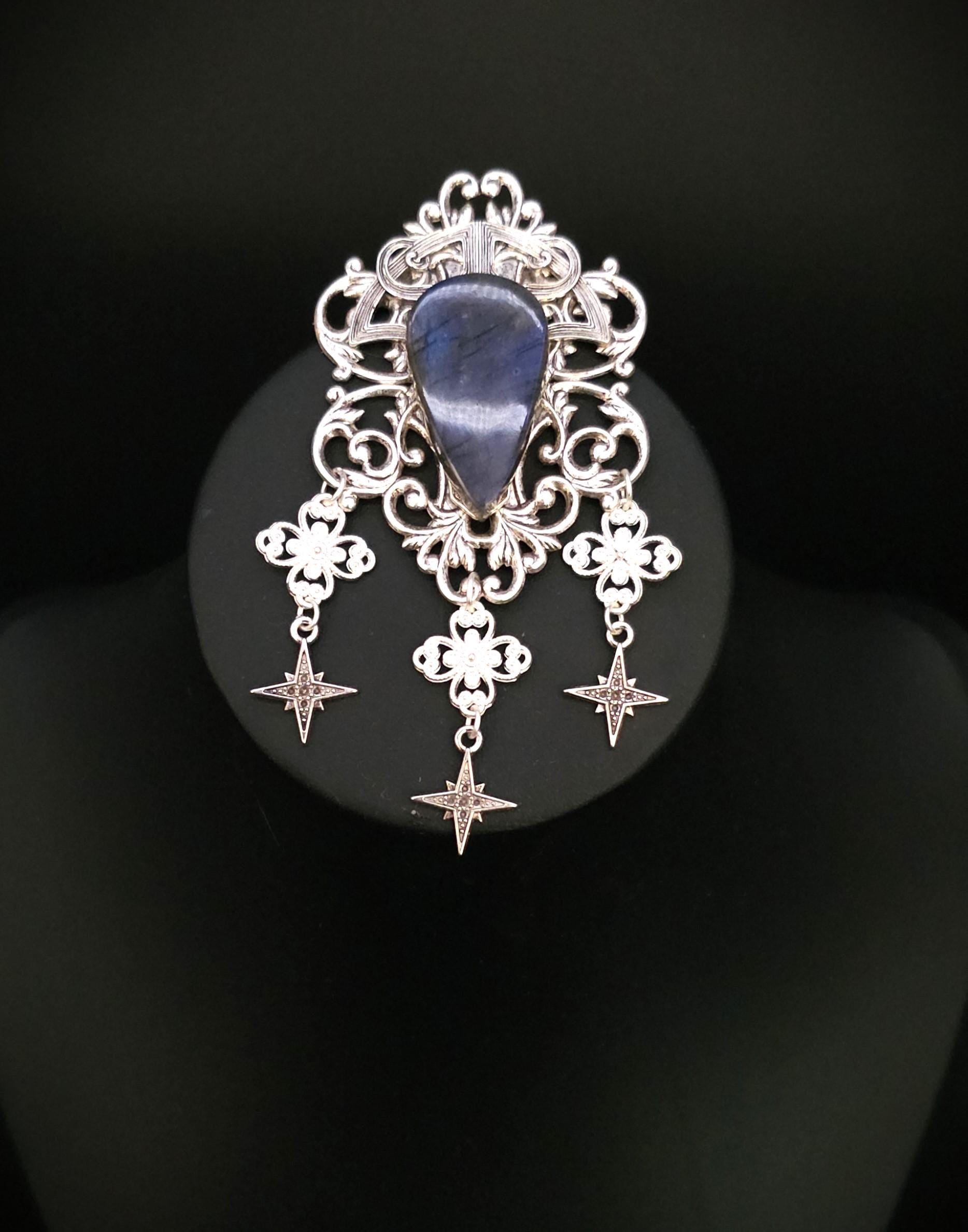 Art Nouveau Labradorit Brosche ~ Sternen Accessoire mit blauem Labradorit ~ Fantasy Gewandschmuck ~ Elfen Schmuck ~ LARP