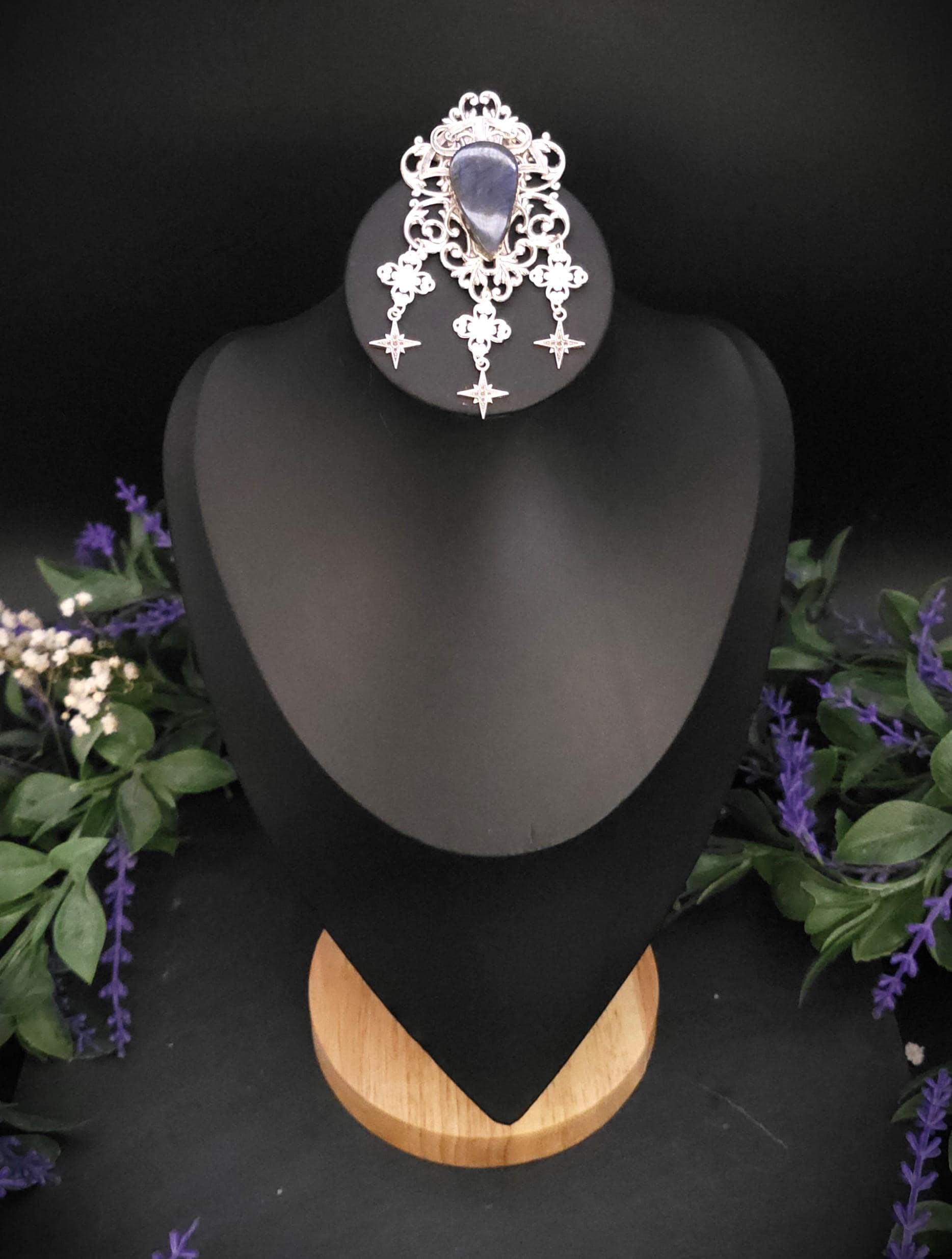 Art Nouveau Labradorit Brosche ~ Sternen Accessoire mit blauem Labradorit ~ Fantasy Gewandschmuck ~ Elfen Schmuck ~ LARP