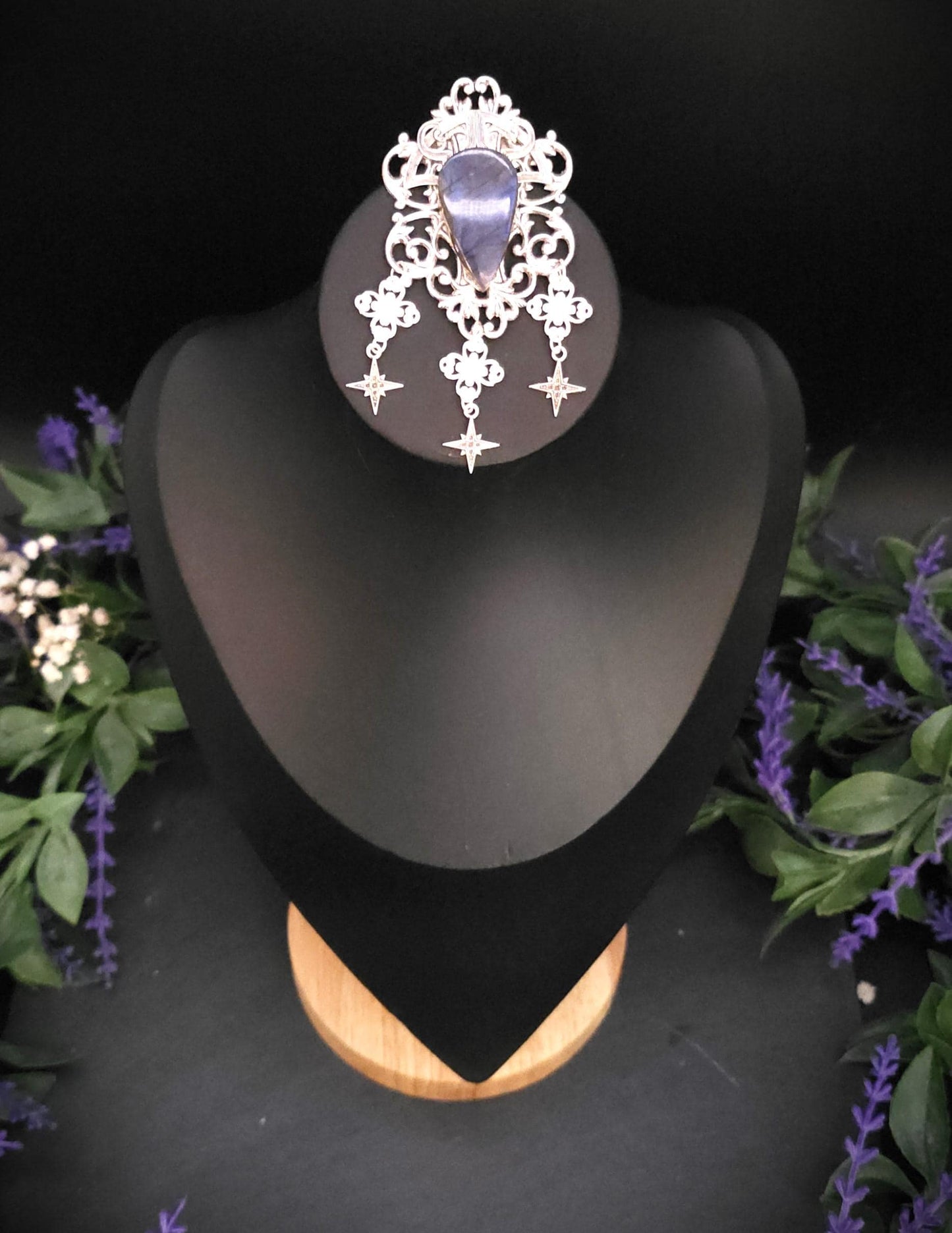 Art Nouveau Labradorit Brosche ~ Sternen Accessoire mit blauem Labradorit ~ Fantasy Gewandschmuck ~ Elfen Schmuck ~ LARP