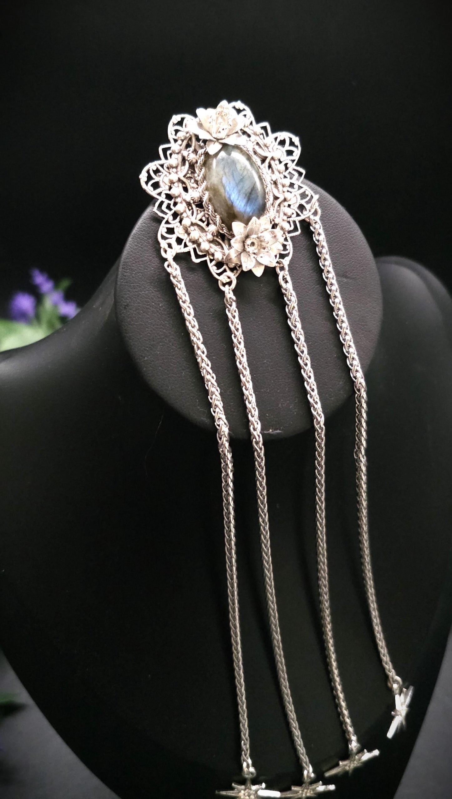 Labradorit Sternen Brosche ~ Art Nouveau Gewandschmuck ~ Fantasy Brosche ~ Elfen Schmuck ~ LARP Accessoire