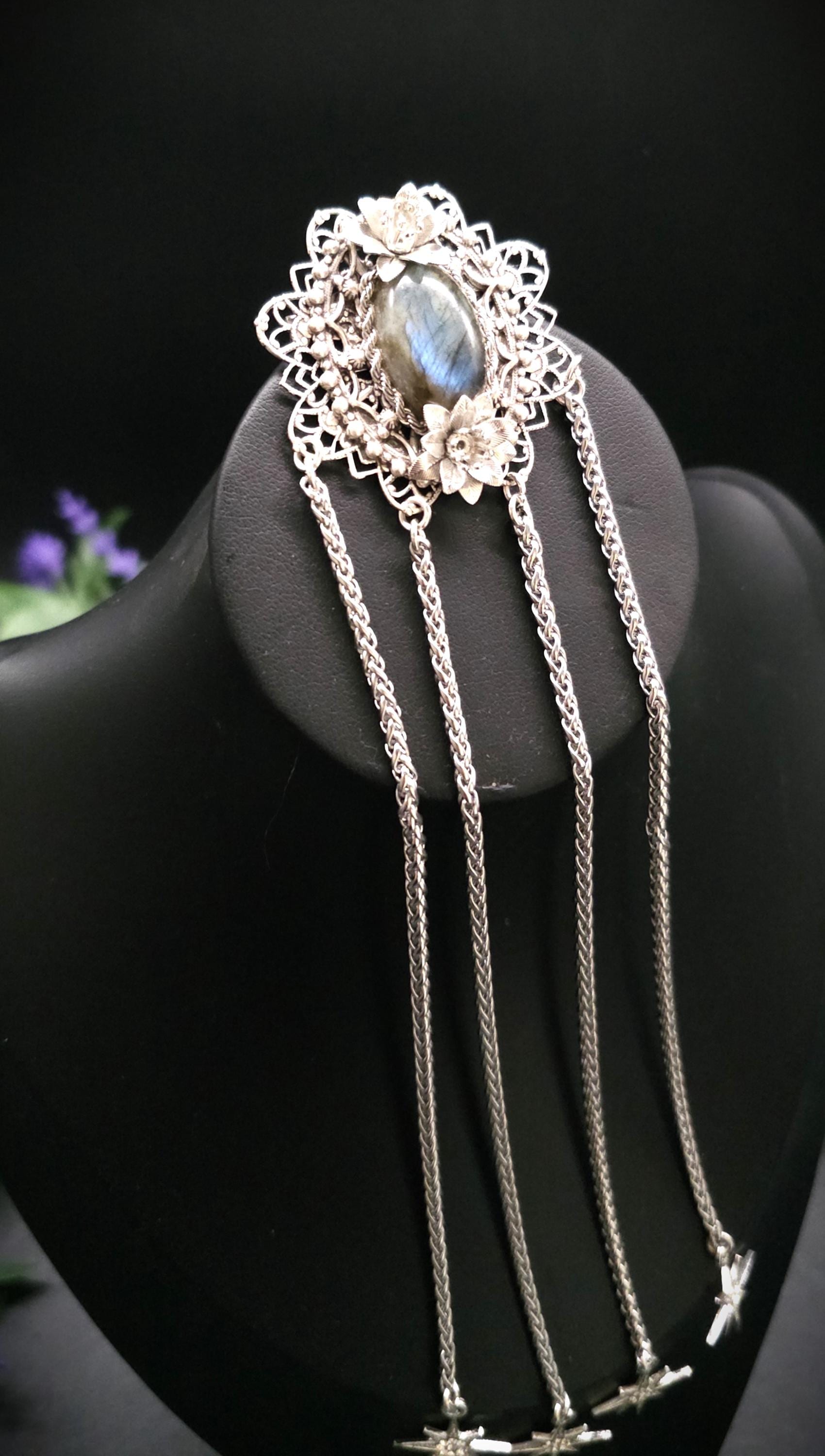 Labradorit Sternen Brosche ~ Art Nouveau Gewandschmuck ~ Fantasy Brosche ~ Elfen Schmuck ~ LARP Accessoire