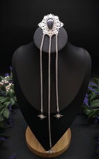 Fantasy Brosche mit Labradorit und Sternenketten ~ Art Nouveau Gewandschmuck ~ Mittelalter Brosche ~ Celestial Accessoire