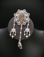 Labradorit Zirkonia Brosche ~ Art Nouveau Gewandschmuck ~ Fantasy Brosche mit Sternenanhängern ~ LARP Accessoire