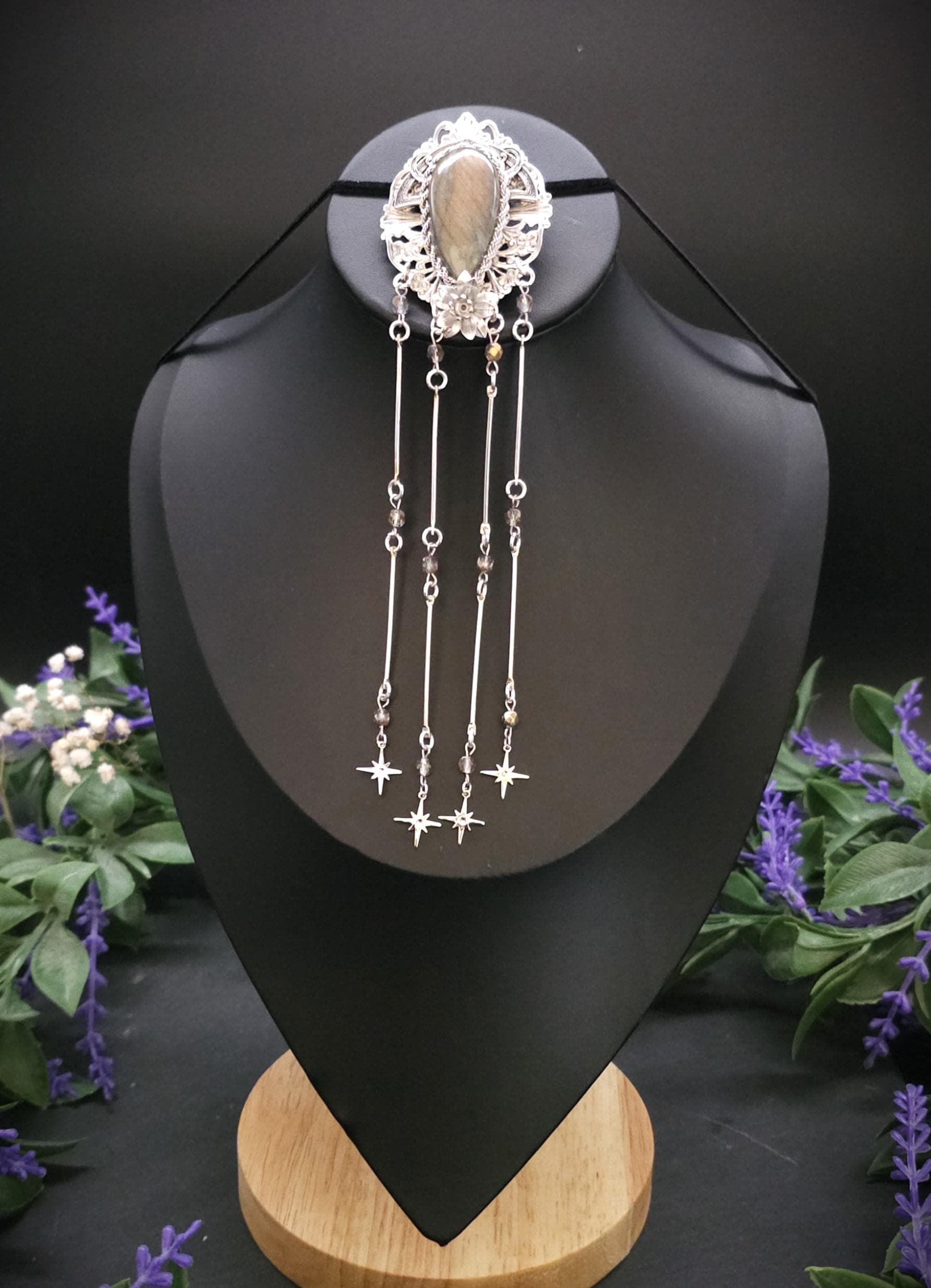 Art Nouveau Brosche mit Labradorit ~ Fantasy Schmuck ~ Elfen Brosche ~ LARP Accessoire