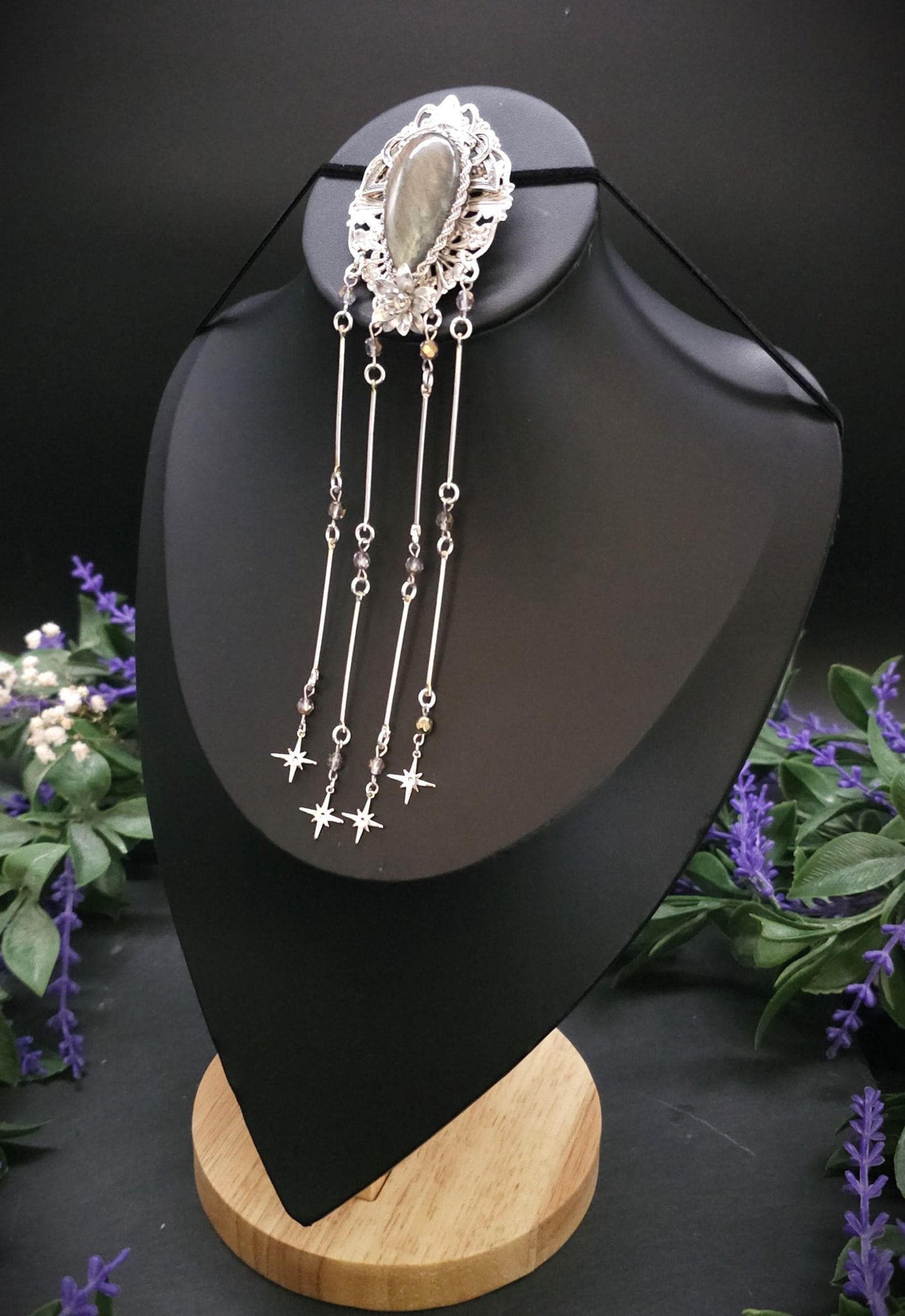 Art Nouveau Brosche mit Labradorit ~ Fantasy Schmuck ~ Elfen Brosche ~ LARP Accessoire