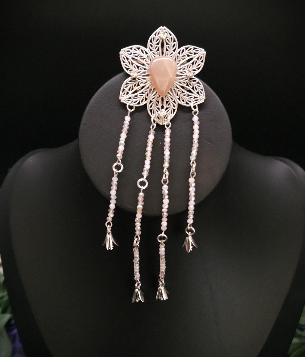 Pfirsich Mondstein Brosche ~ Art Nouveau–Blüten Pin ~ Elfen Schmuck ~ Fantasy Gewandschmuck ~ LARP Accessoire