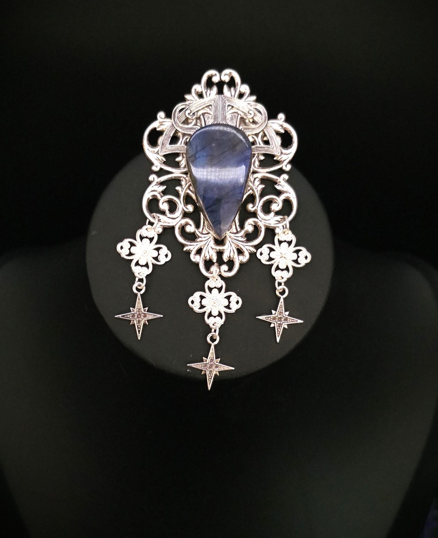 Art Nouveau Labradorit Brosche ~ Sternen Accessoire mit blauem Labradorit ~ Fantasy Gewandschmuck ~ Elfen Schmuck ~ LARP