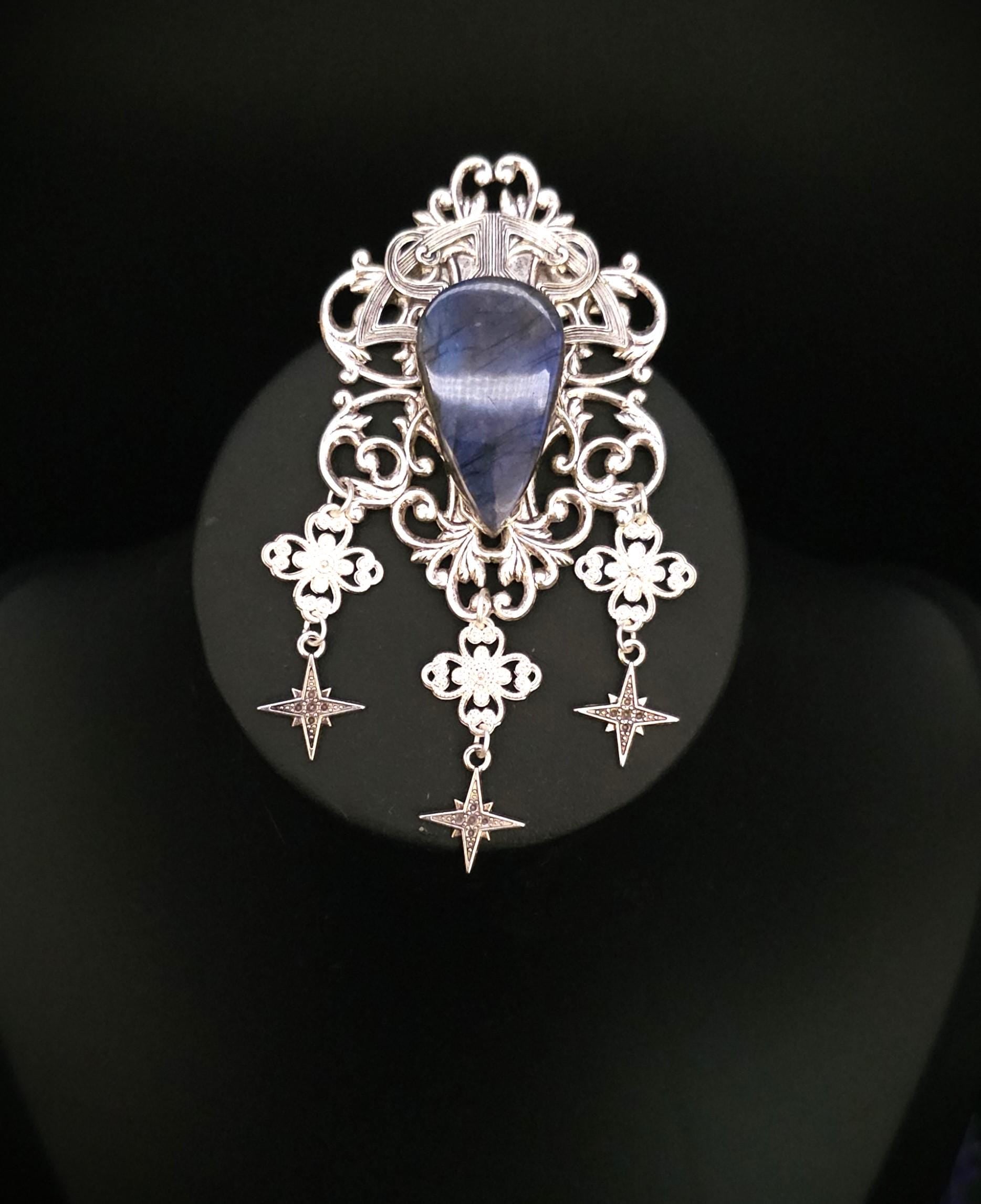 Art Nouveau Labradorit Brosche ~ Sternen Accessoire mit blauem Labradorit ~ Fantasy Gewandschmuck ~ Elfen Schmuck ~ LARP