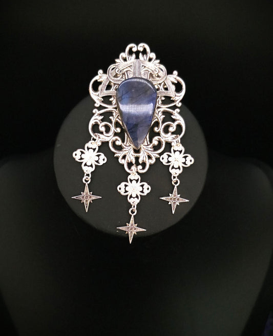 Art Nouveau Labradorit Brosche ~ Sternen Accessoire mit blauem Labradorit ~ Fantasy Gewandschmuck ~ Elfen Schmuck ~ LARP
