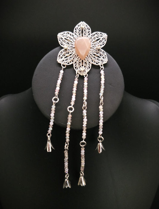 Pfirsich Mondstein Brosche ~ Art Nouveau–Blüten Pin ~ Elfen Schmuck ~ Fantasy Gewandschmuck ~ LARP Accessoire