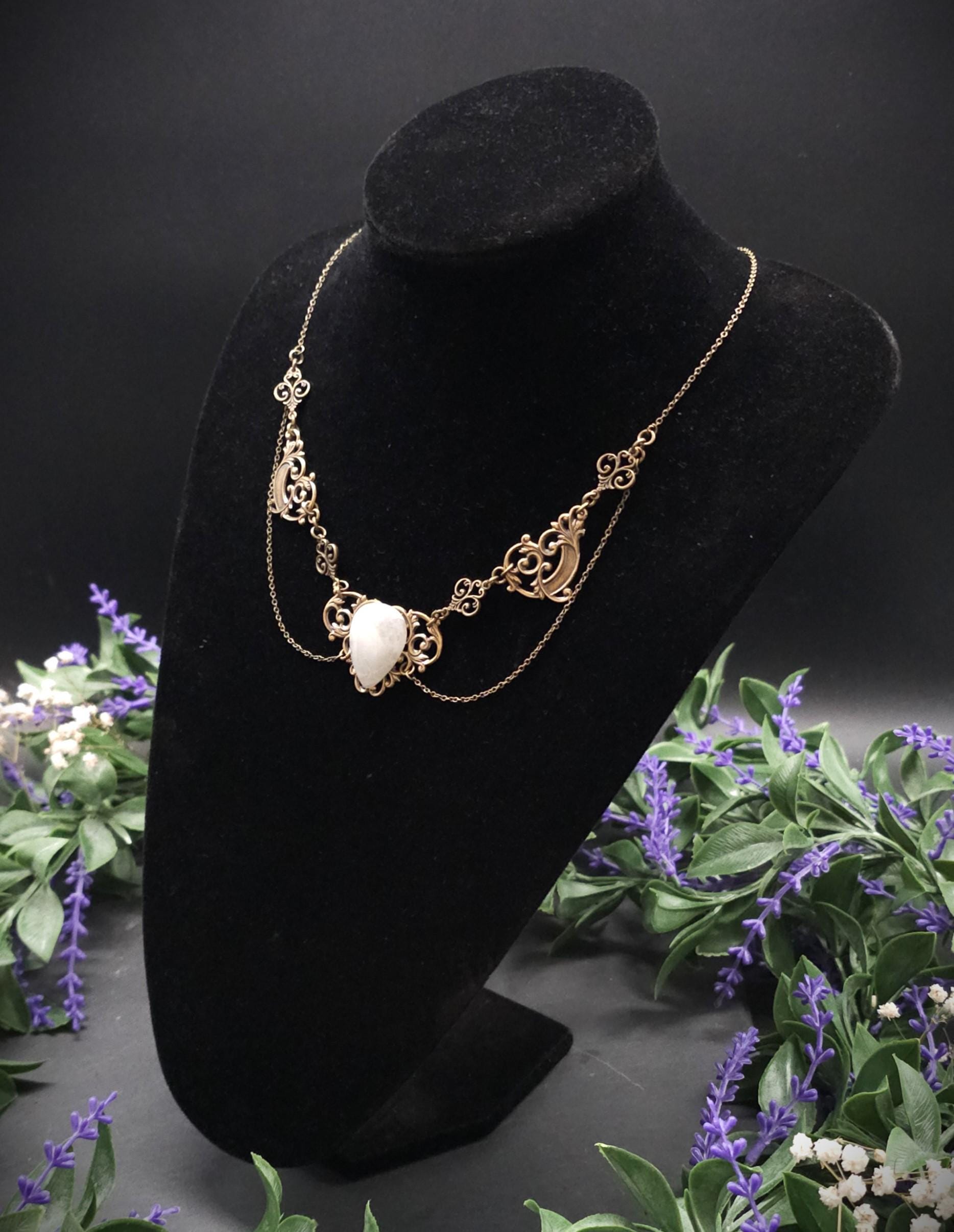 Art Nouveau Mondstein Halskette ~ filigrane Mond Kette ~ Jugendstil Collier ~ Größenverstellbar ~