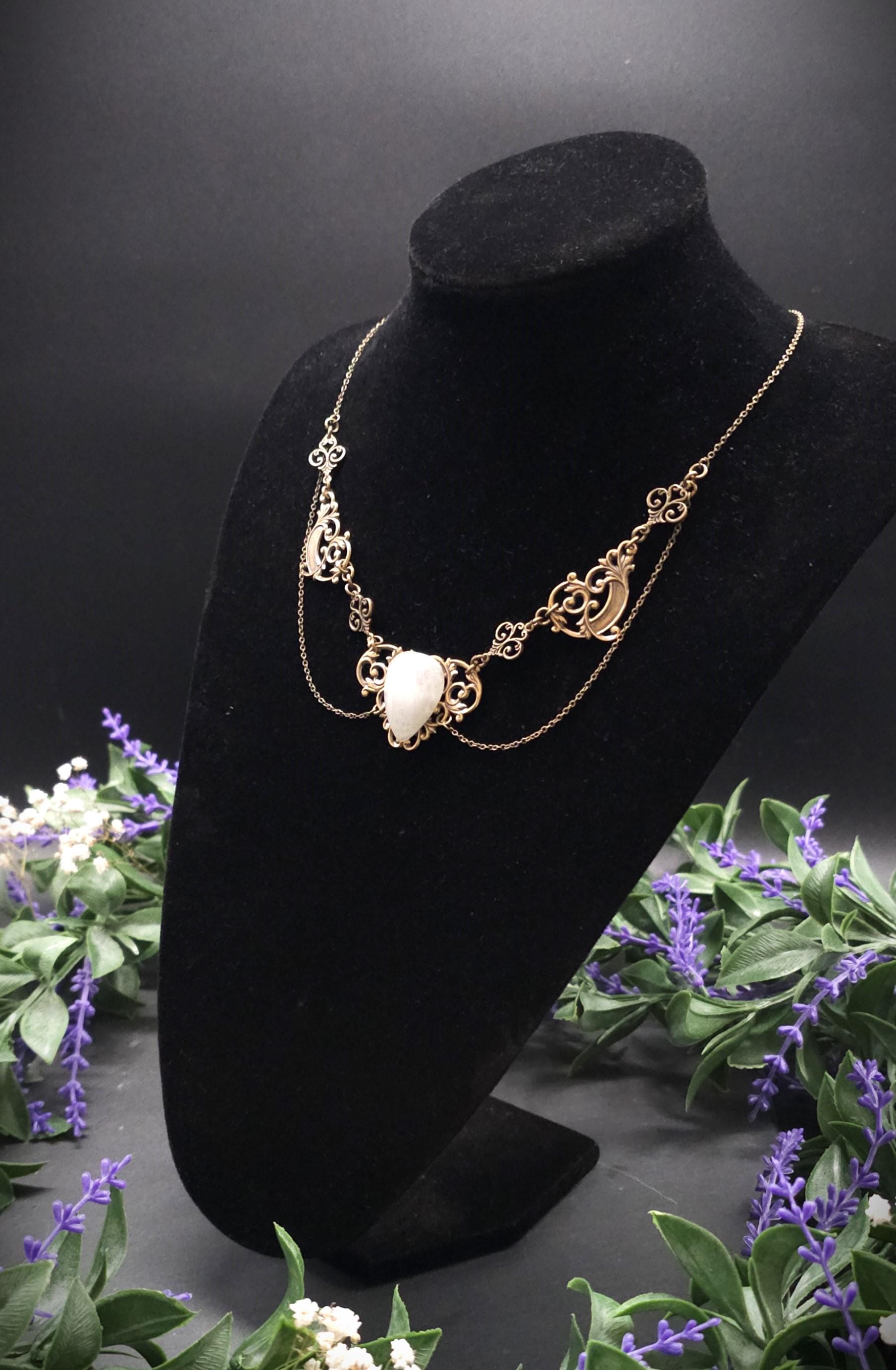 Art Nouveau Mondstein Halskette ~ filigrane Mond Kette ~ Jugendstil Collier ~ Größenverstellbar ~