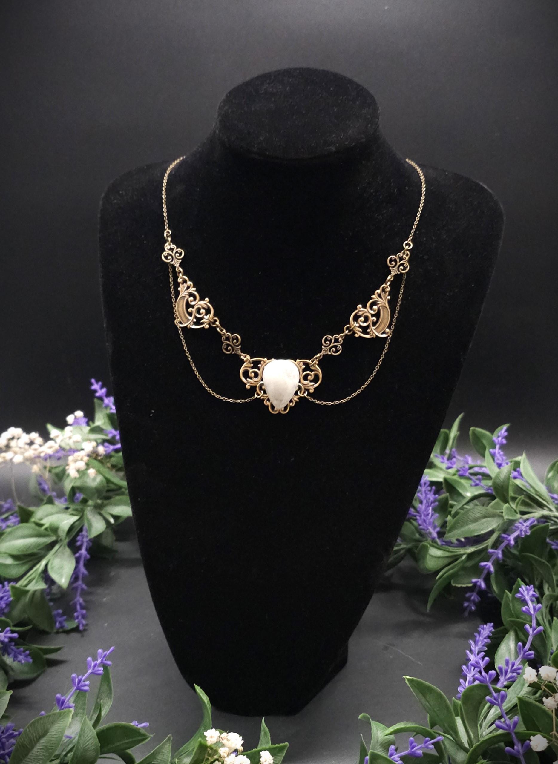 Art Nouveau Mondstein Halskette ~ filigrane Mond Kette ~ Jugendstil Collier ~ Größenverstellbar ~