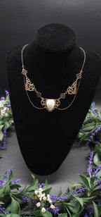 Art Nouveau Mondstein Halskette ~ filigrane Mond Kette ~ Jugendstil Collier ~ Größenverstellbar ~