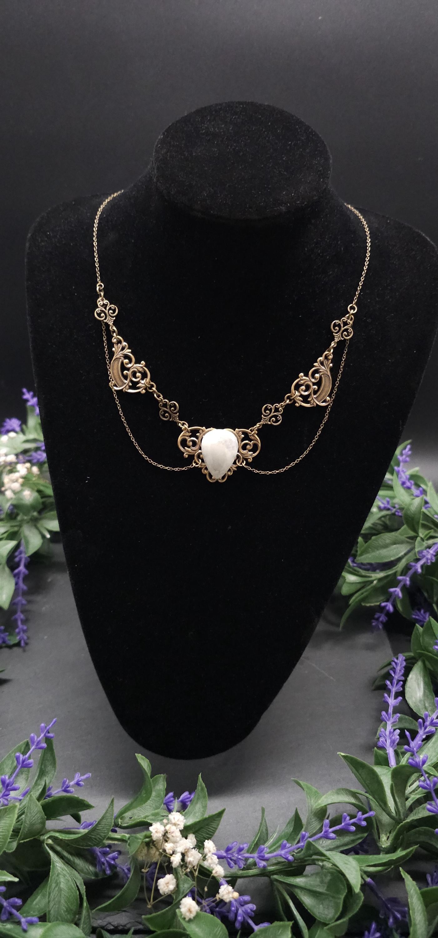 Art Nouveau Mondstein Halskette ~ filigrane Mond Kette ~ Jugendstil Collier ~ Größenverstellbar ~