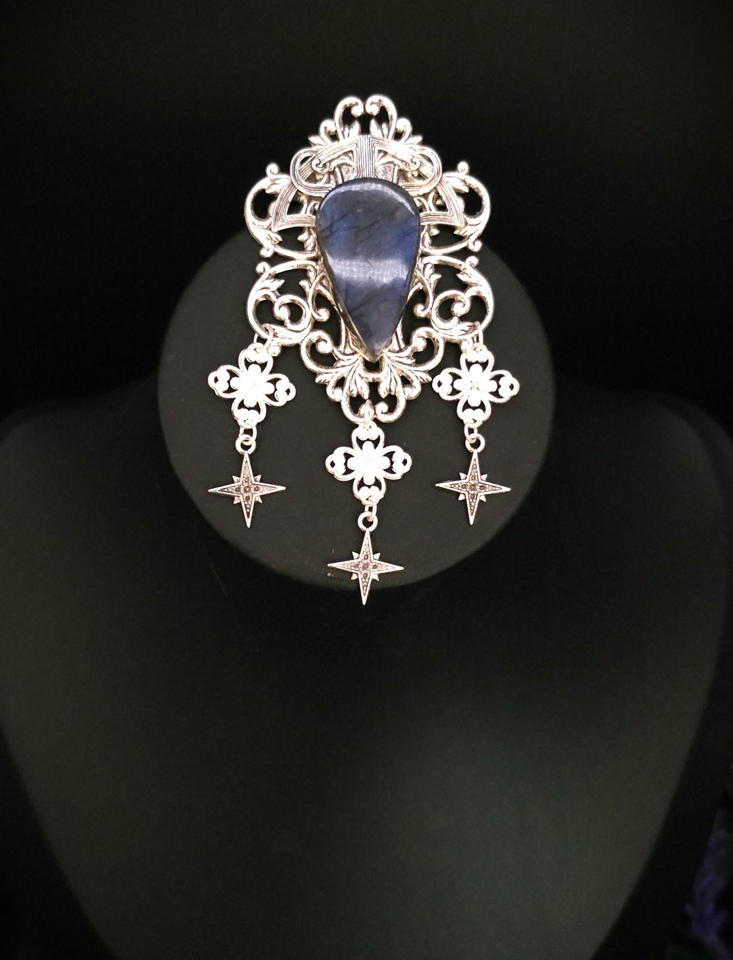 Art Nouveau Labradorit Brosche ~ Sternen Accessoire mit blauem Labradorit ~ Fantasy Gewandschmuck ~ Elfen Schmuck ~ LARP