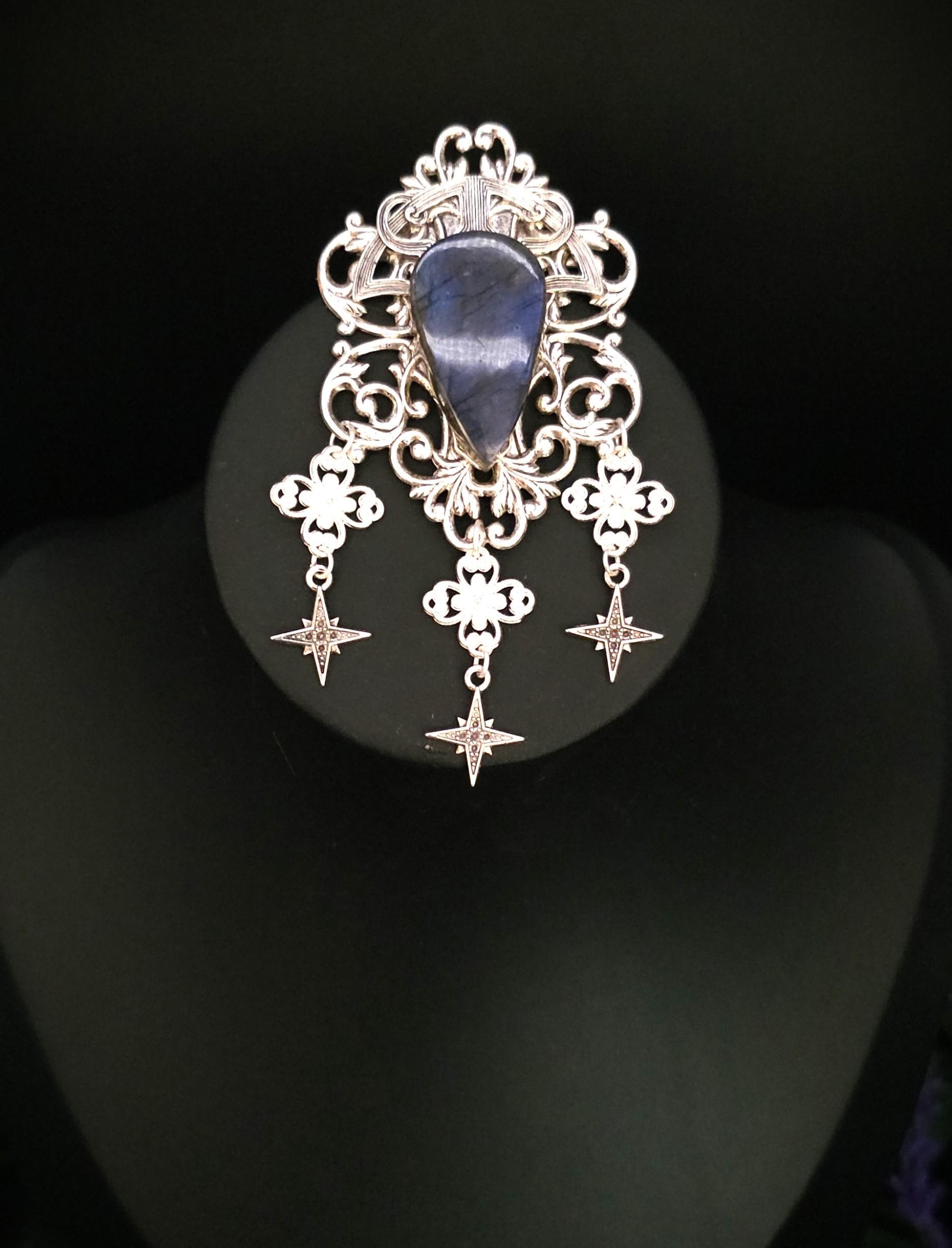 Art Nouveau Labradorit Brosche ~ Sternen Accessoire mit blauem Labradorit ~ Fantasy Gewandschmuck ~ Elfen Schmuck ~ LARP