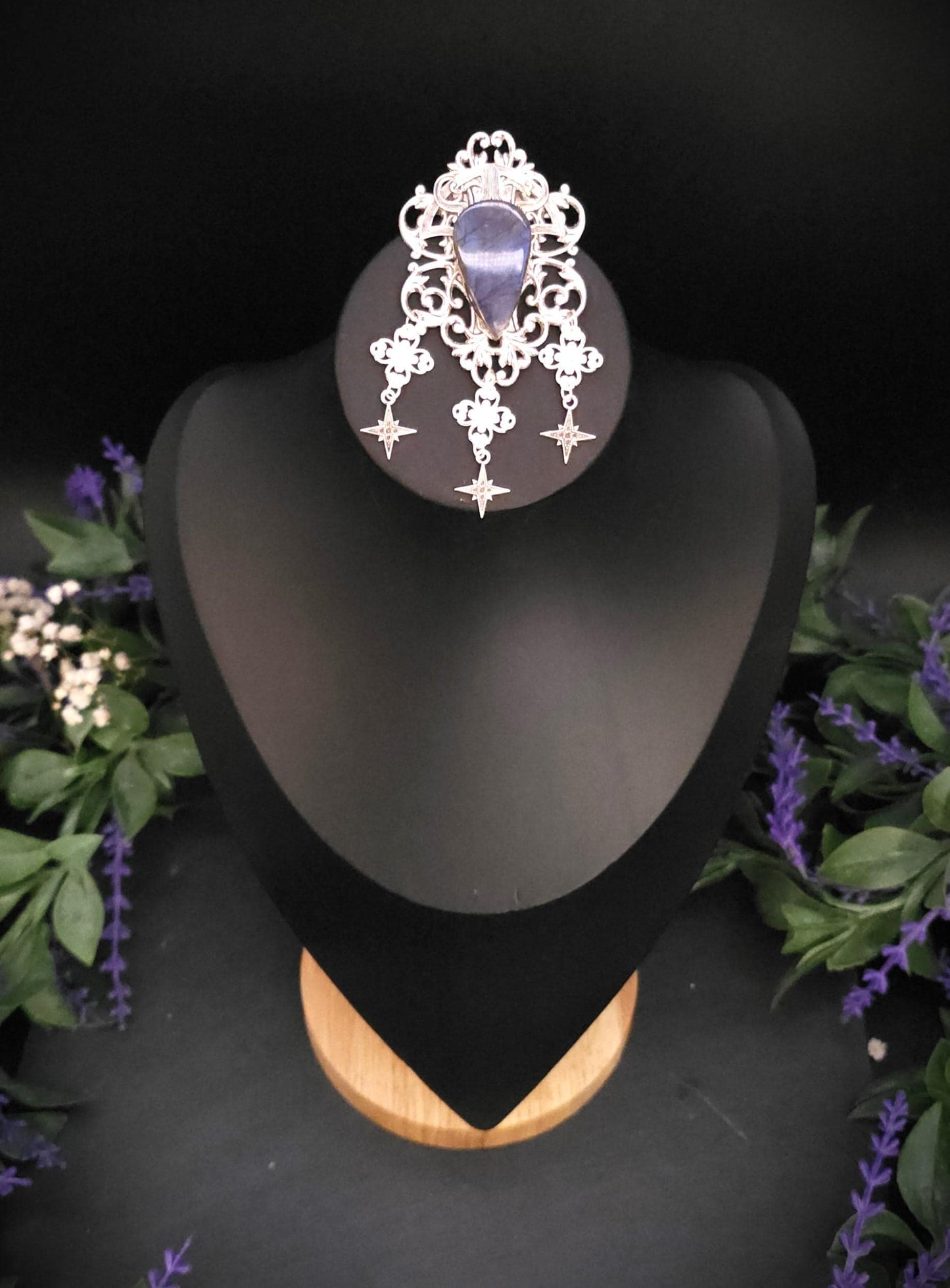 Art Nouveau Labradorit Brosche ~ Sternen Accessoire mit blauem Labradorit ~ Fantasy Gewandschmuck ~ Elfen Schmuck ~ LARP