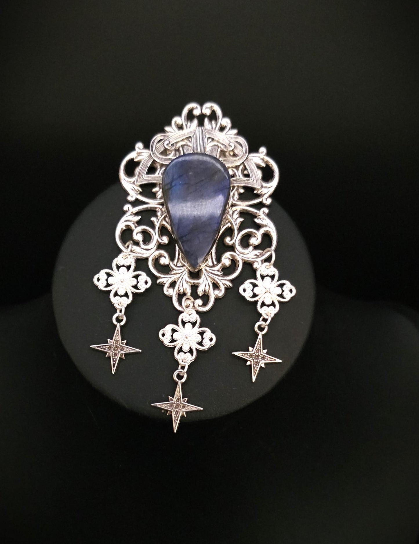 Art Nouveau Labradorit Brosche ~ Sternen Accessoire mit blauem Labradorit ~ Fantasy Gewandschmuck ~ Elfen Schmuck ~ LARP