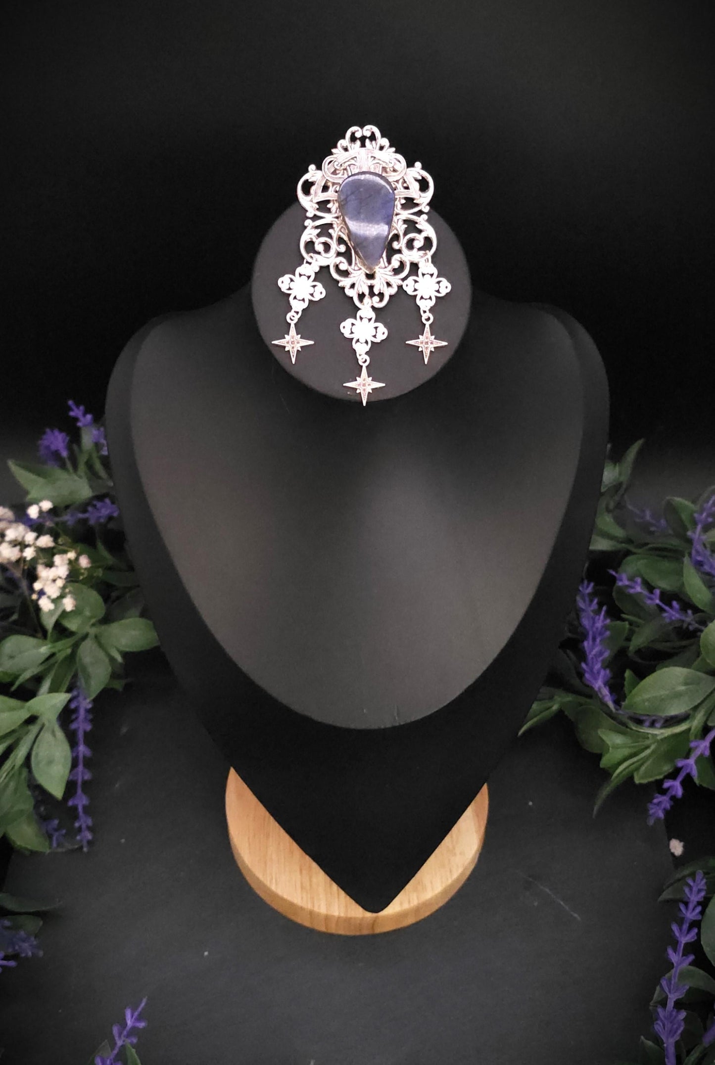 Art Nouveau Labradorit Brosche ~ Sternen Accessoire mit blauem Labradorit ~ Fantasy Gewandschmuck ~ Elfen Schmuck ~ LARP