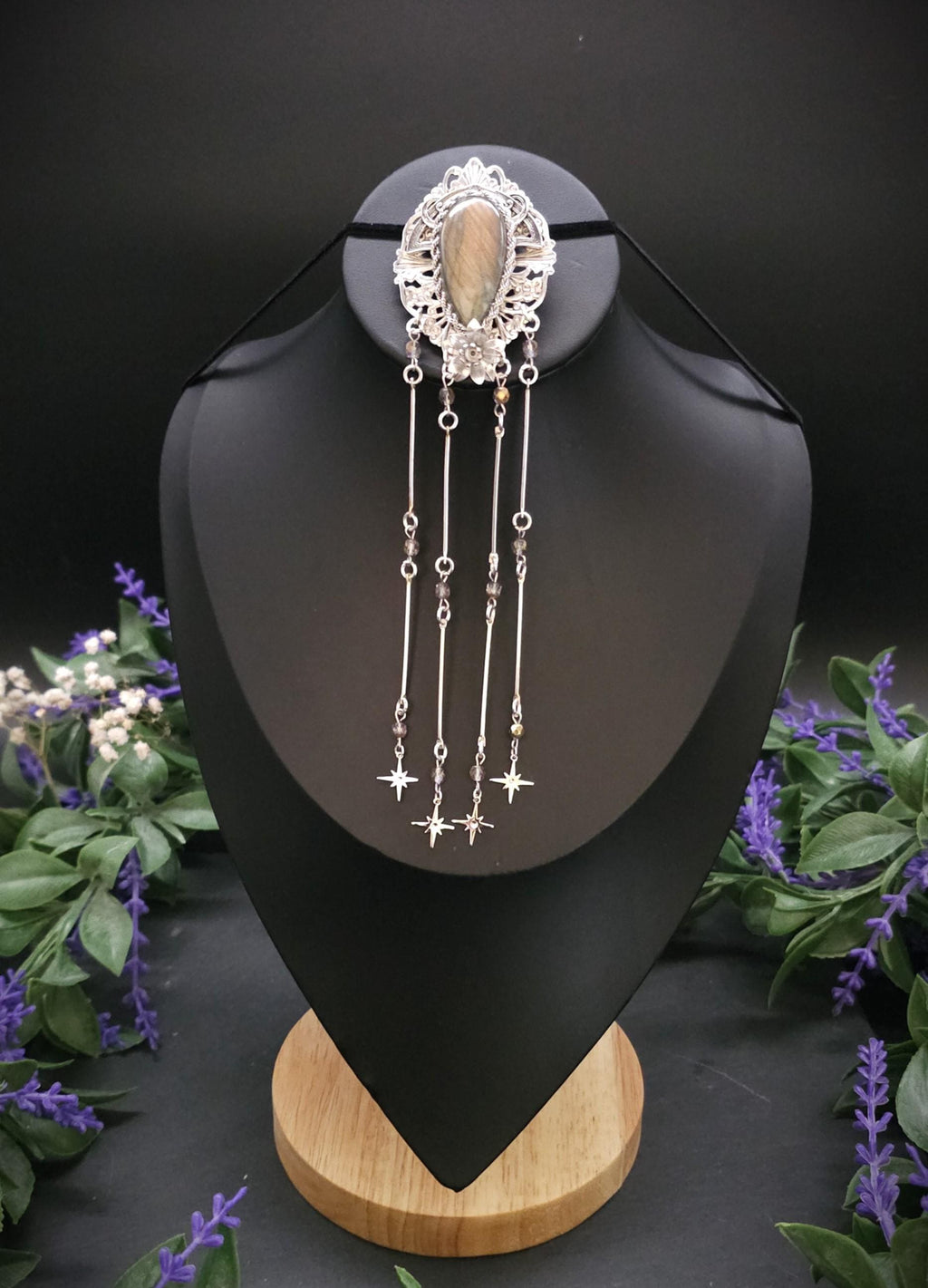Art Nouveau Brosche mit Labradorit ~ Fantasy Schmuck ~ Elfen Brosche ~ LARP Accessoire