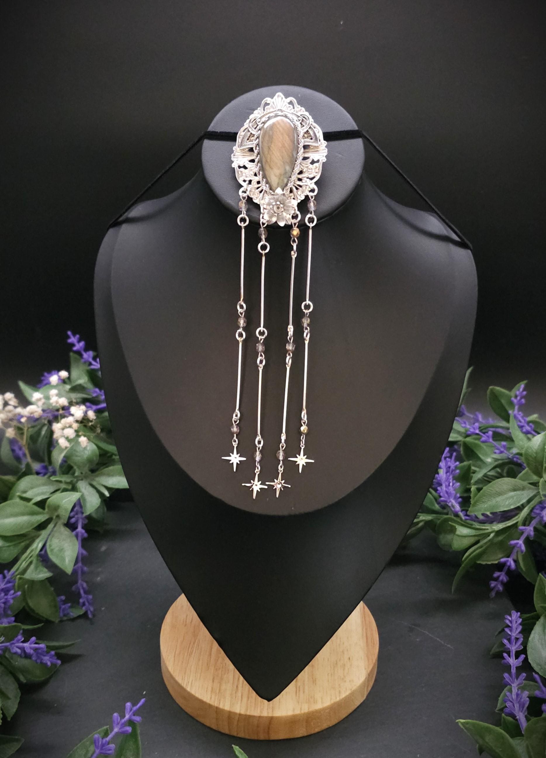 Art Nouveau Brosche mit Labradorit ~ Fantasy Schmuck ~ Elfen Brosche ~ LARP Accessoire