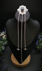 Fantasy Brosche mit Labradorit und Sternenketten ~ Art Nouveau Gewandschmuck ~ Mittelalter Brosche ~ Celestial Accessoire