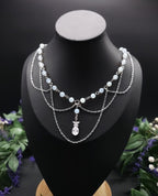 Opalith Perlen Halskette ~ Zirkonia Collier ~ Braut Schmuck ~ Celestial Kette ~ Größenverstellbar