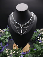 Opalith Perlen Halskette ~ Zirkonia Collier ~ Braut Schmuck ~ Celestial Kette ~ Größenverstellbar