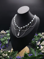 Opalith Perlen Halskette ~ Zirkonia Collier ~ Braut Schmuck ~ Celestial Kette ~ Größenverstellbar
