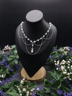 Opalith Perlen Halskette ~ Zirkonia Collier ~ Braut Schmuck ~ Celestial Kette ~ Größenverstellbar