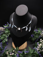 Edelstahl Mond Halskette ~ Opalith Perlen Collier ~ Elfen Fantasy Schmuck ~ Halbmond Kopfschmuck ~ Größenverstellbar