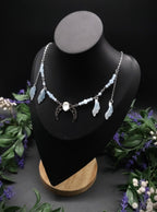 Edelstahl Mond Halskette ~ Opalith Perlen Collier ~ Elfen Fantasy Schmuck ~ Halbmond Kopfschmuck ~ Größenverstellbar