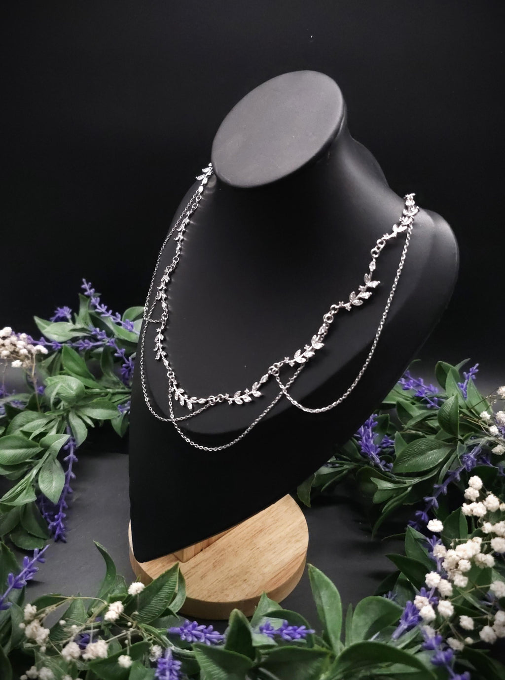 Braut Halskette mit Zirkonia ~ Größenverstellbares Collier aus Edelstahl ~ filigrane Zweige ~ Fantasy Schmuck